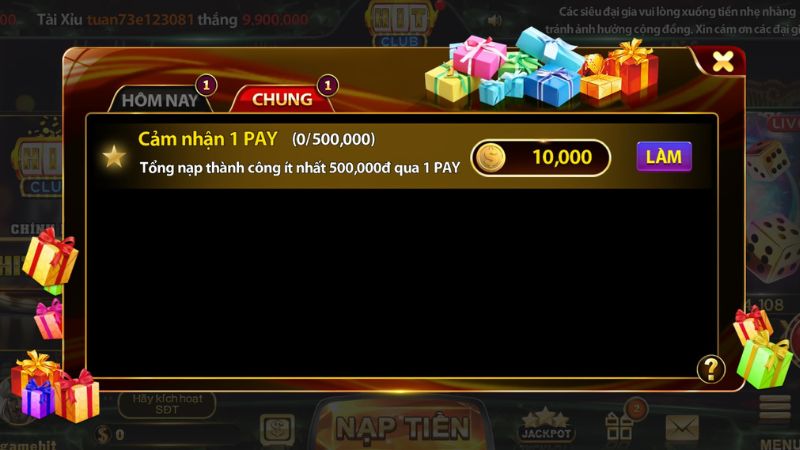 Khuyến mãi nạp tiền game tài xỉu